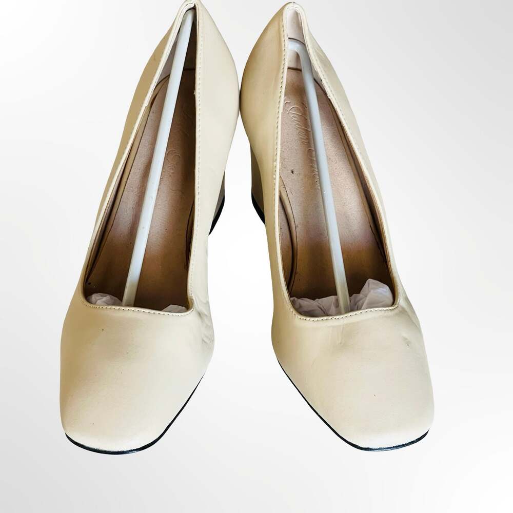 Jaden Shoes Women's Cream Block Heel Pumps - Picture 2 of 7